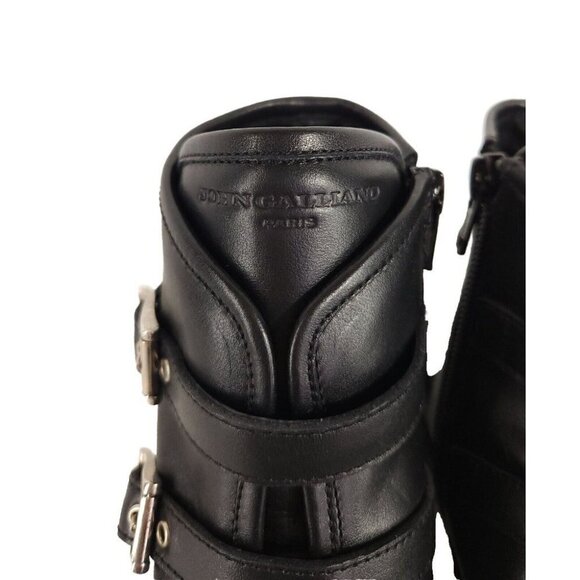 John Galliano Paris Three Buckle Leather Ankle Boots 35 5 Black New - Picture 5 of 9